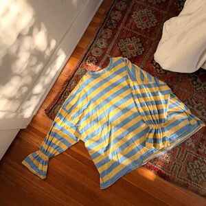 Oversized Striped Blue and Yellow Long Sleeve Top